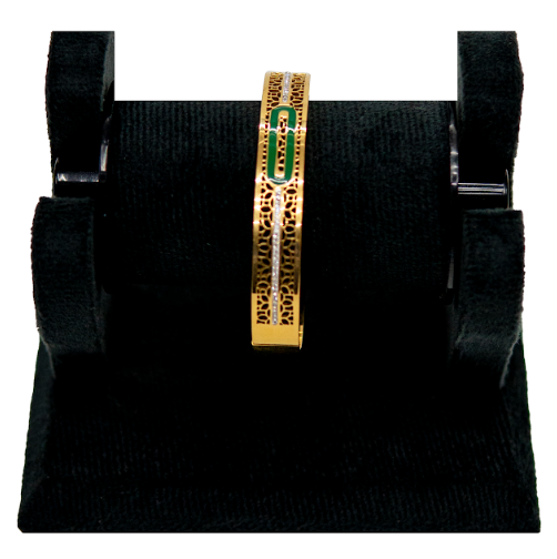 Gold Bracelet with Green Enamel & Cut-Work Design